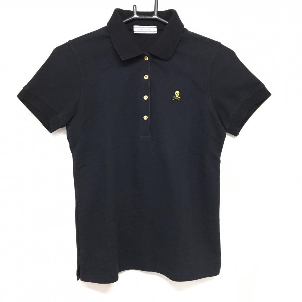 マークアンドロナ 半袖ポロシャツ 黒 スカル 襟裏ロゴ レディース M ゴルフウェア MARK＆LONA