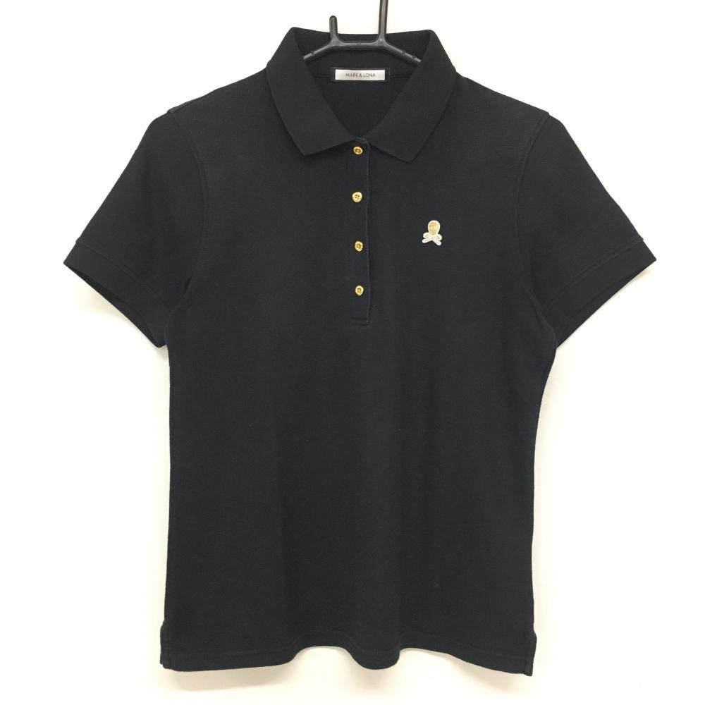 マークアンドロナ 半袖ポロシャツ 黒 スカルワッペン  レディース 40(L) ゴルフウェア MARK＆LONA