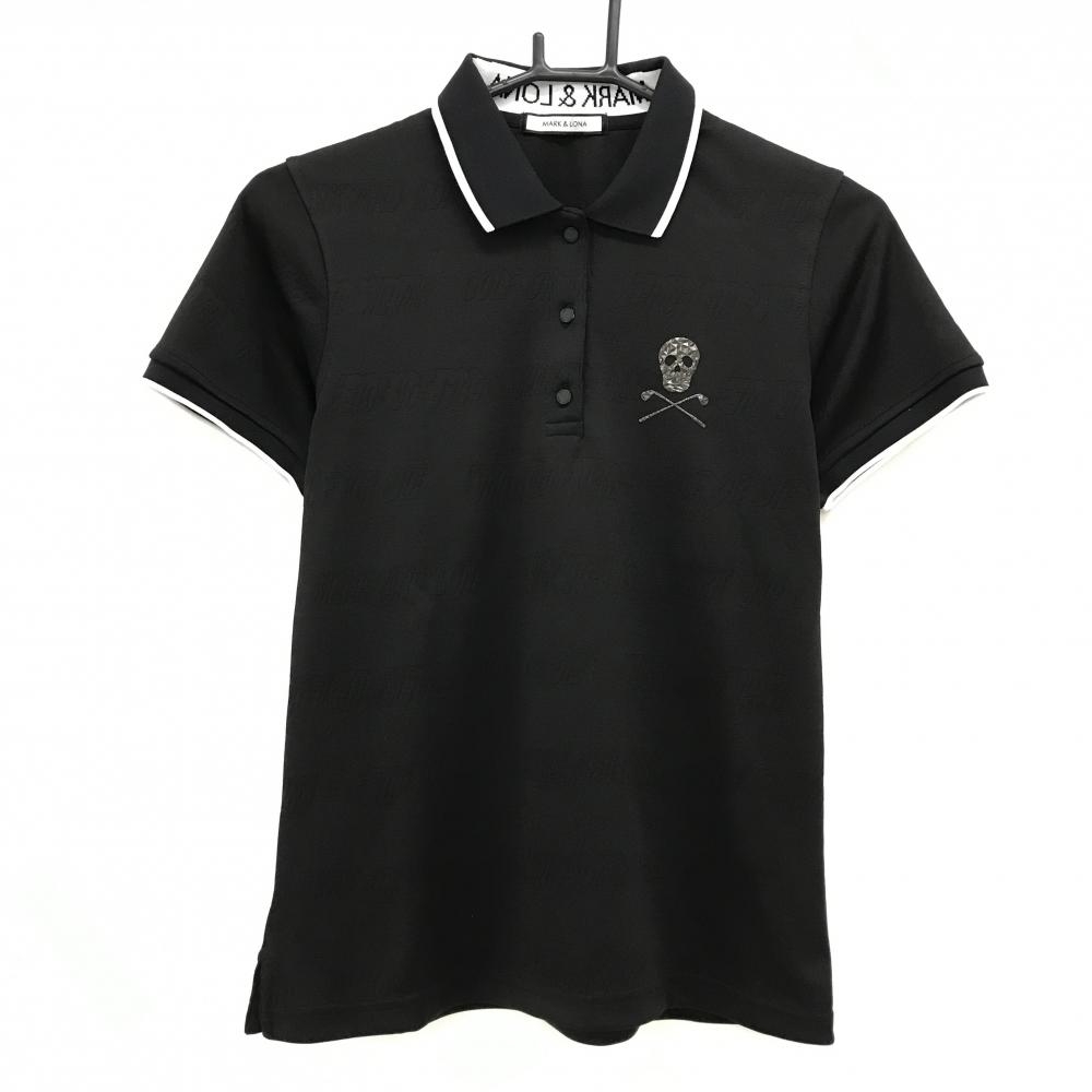 【美品】マークアンドロナ 半袖ポロシャツ 黒 総柄織生地 スカル  レディース 38(M) ゴルフウェア MARK＆LONA