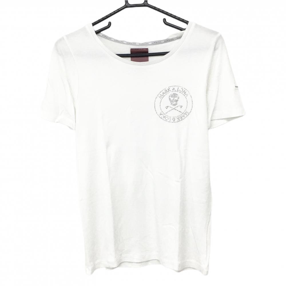 【美品】マークアンドロナ Tシャツ 白 ラインストーン スカル レディース M ゴルフウェア MARK＆LONA