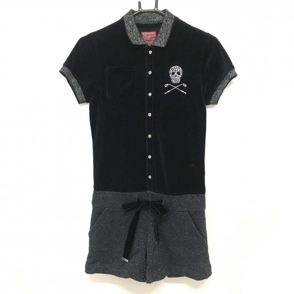 【美品】マークアンドロナ オールインワン 黒 一部ベロア ラメ  レディース S ゴルフウェア MARK＆LONA