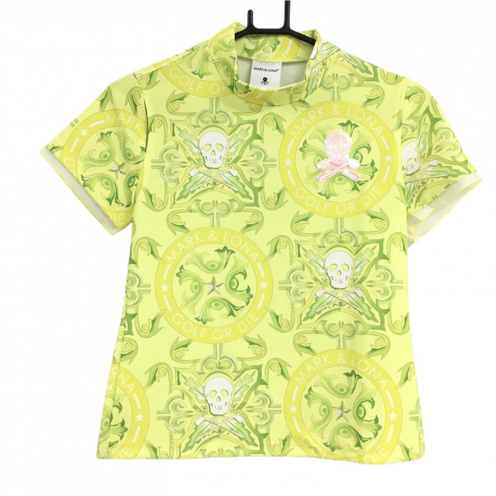 【新品】マークアンドロナ 半袖ハイネックシャツ イエロー×ライトグリーン レディース 36(S) ゴルフウェア 2024年モデル MARK＆LONA
