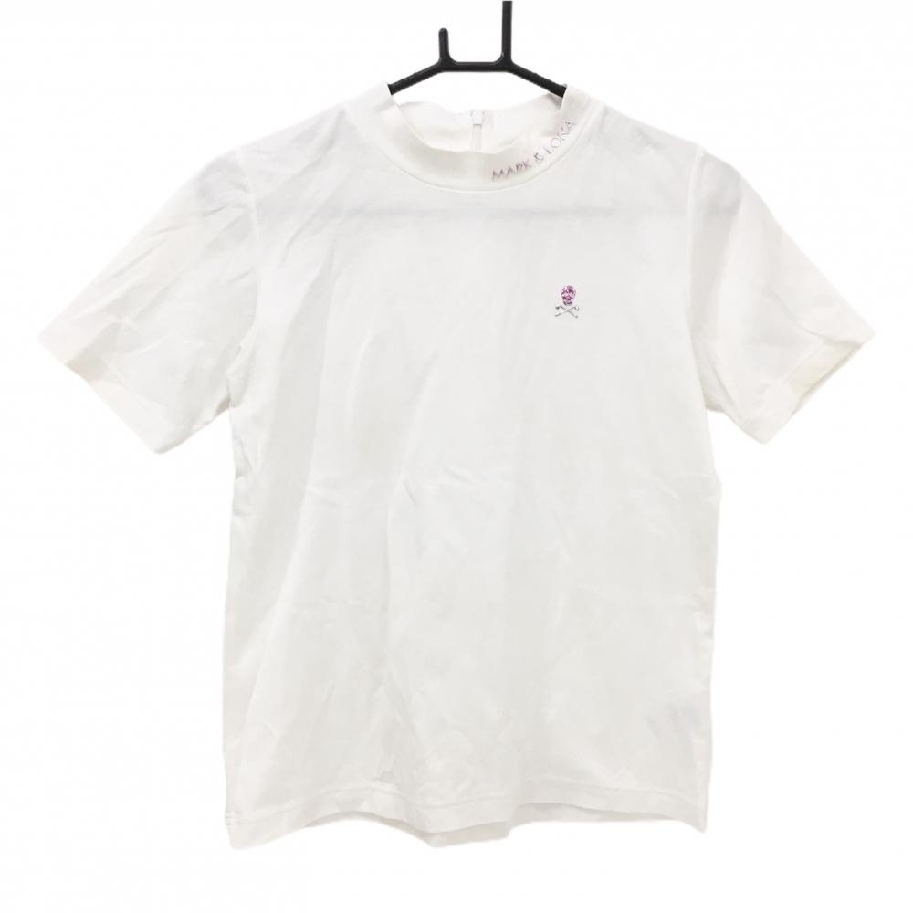 マークアンドロナ 半袖ハイネックシャツ 白 スカル バックファスナー レディース 38(M) ゴルフウェア MARK＆LONA