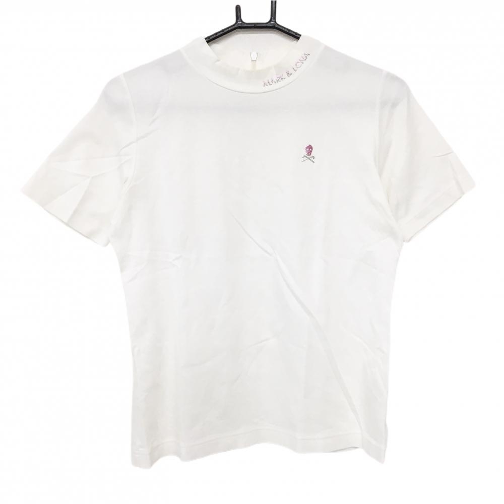 マークアンドロナ 半袖ハイネックシャツ 白 後ろハーフジップ スカル レディース 38(M) ゴルフウェア MARK＆LONA