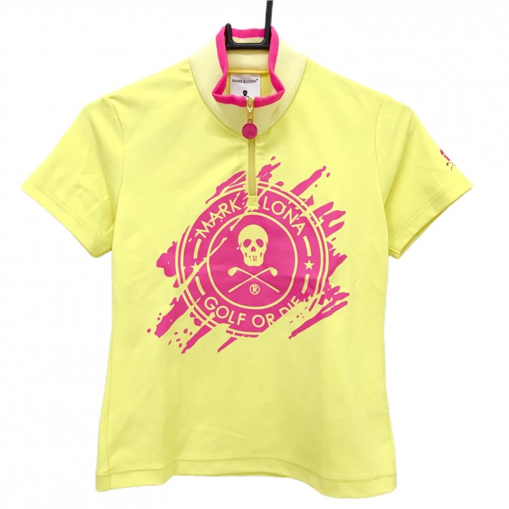 【美品】マークアンドロナ 半袖ハイネックシャツ イエロー×ピンク  レディース 36(S) ゴルフウェア MARK＆LONA