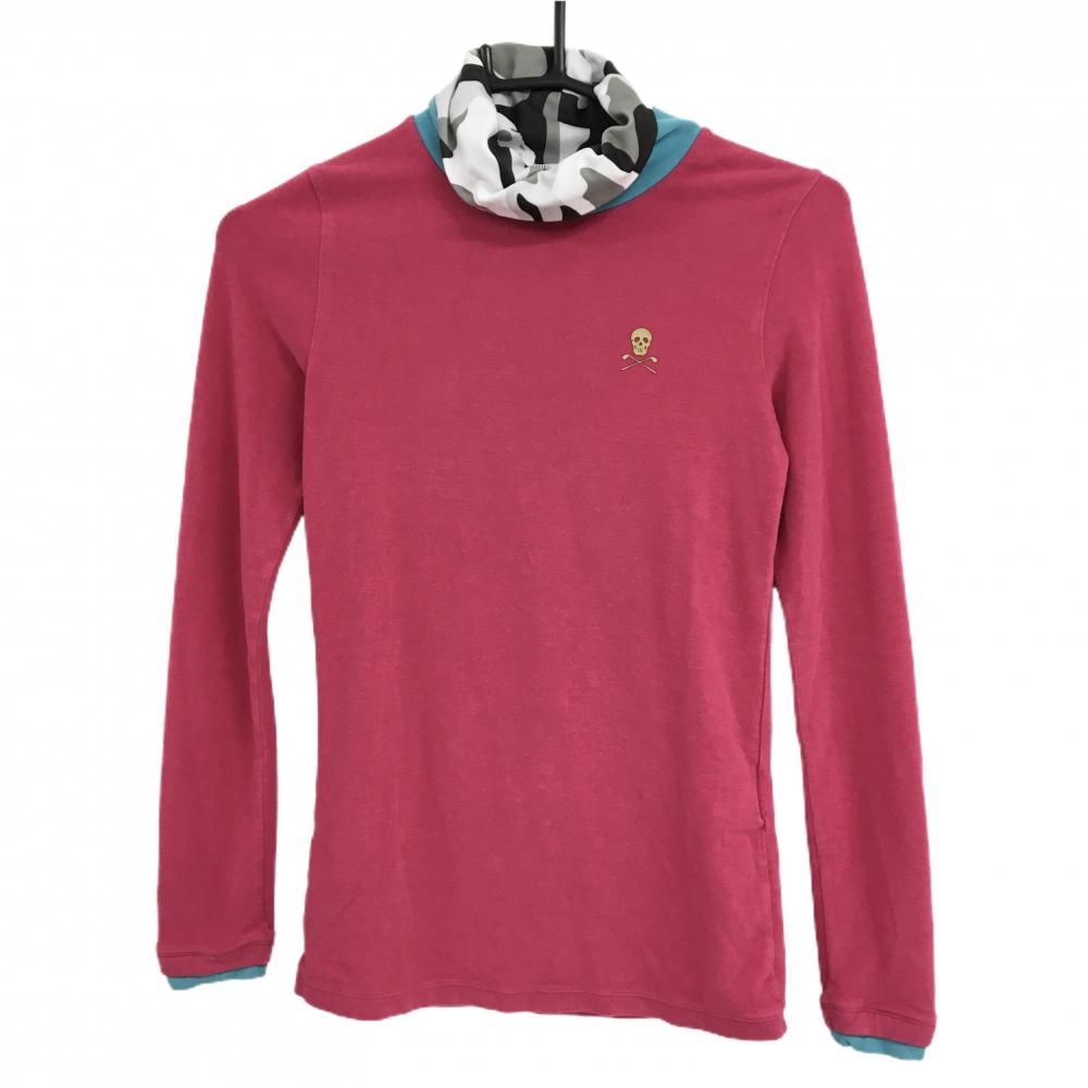 【美品】マークアンドロナ 長袖タートルネックシャツ ピンク×ライトブルー系  レディース 36(S) ゴルフウェア MARK＆LONA