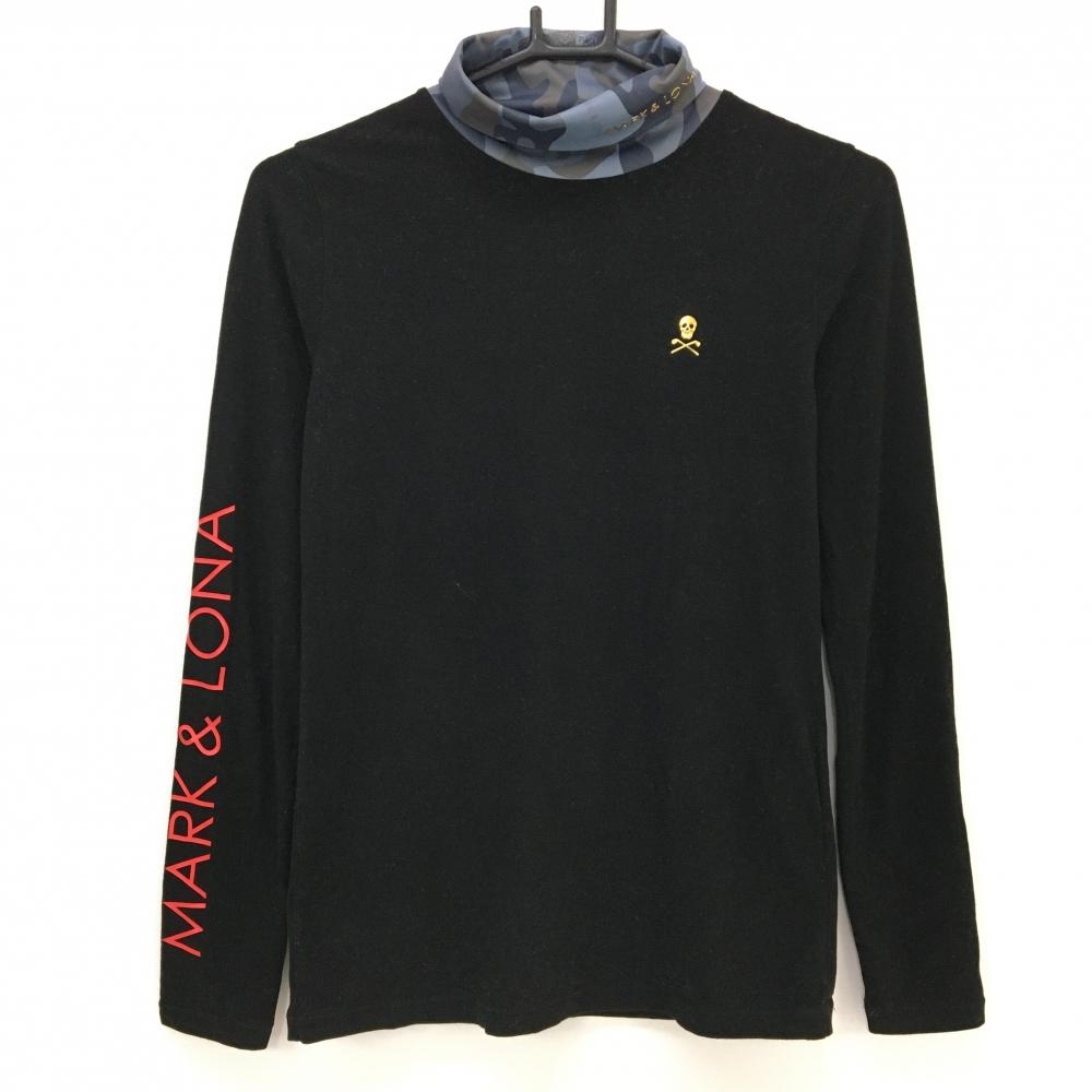 マークアンドロナ 長袖ハイネックシャツ 黒×グレー ネックカモフラ 表微起毛 スカル レディース 38(M) ゴルフウェア MARK＆LONA