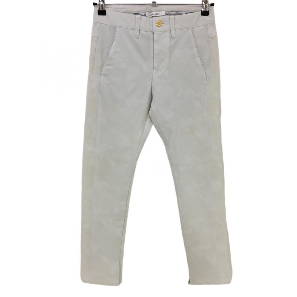 マークアンドロナ パンツ ライトグレー 地模様 カモフラ スカル レディース WS ゴルフウェア MARK＆LONA