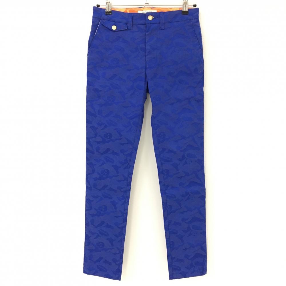 【美品】マークアンドロナ パンツ ブルー カモフラ スカル 迷彩 レディース S ゴルフウェア MARK＆LONA