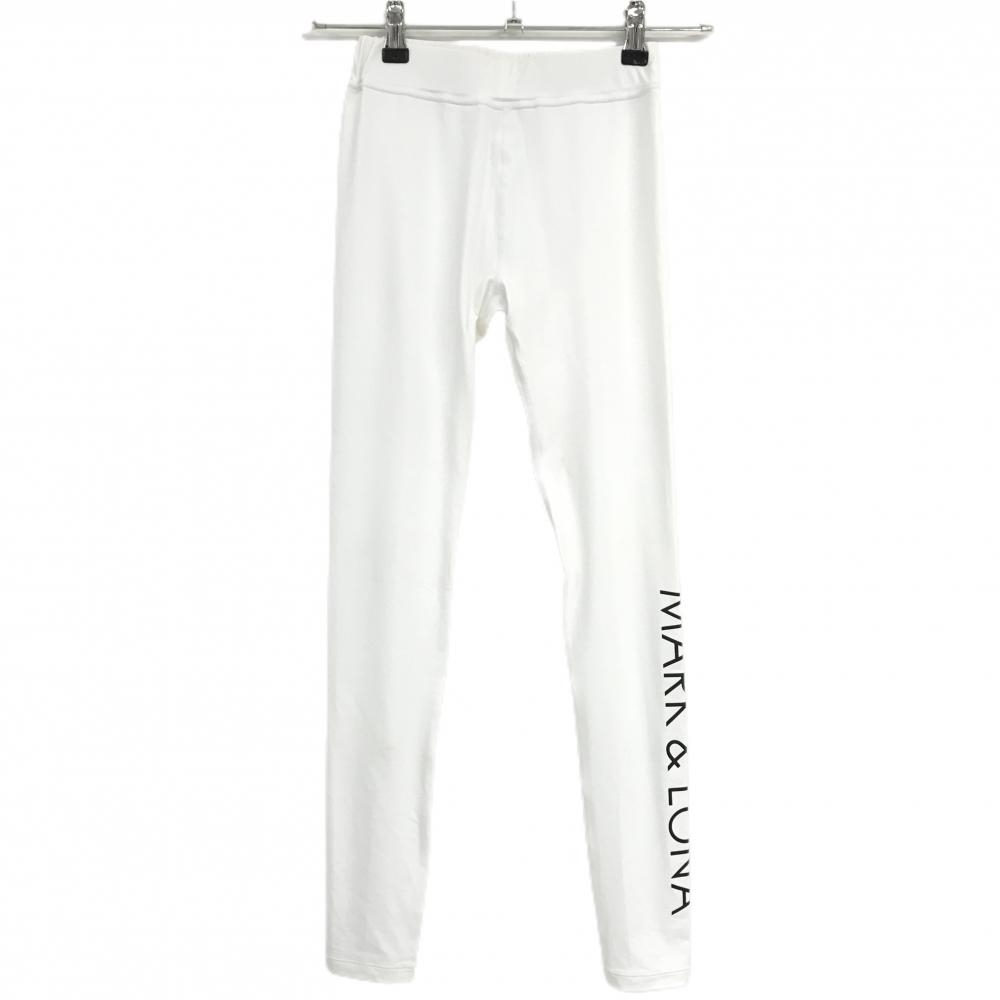 【美品】マークアンドロナ レギンス 白 ストレッチ 裾ロゴ  レディース 36(S) ゴルフウェア MARK＆LONA