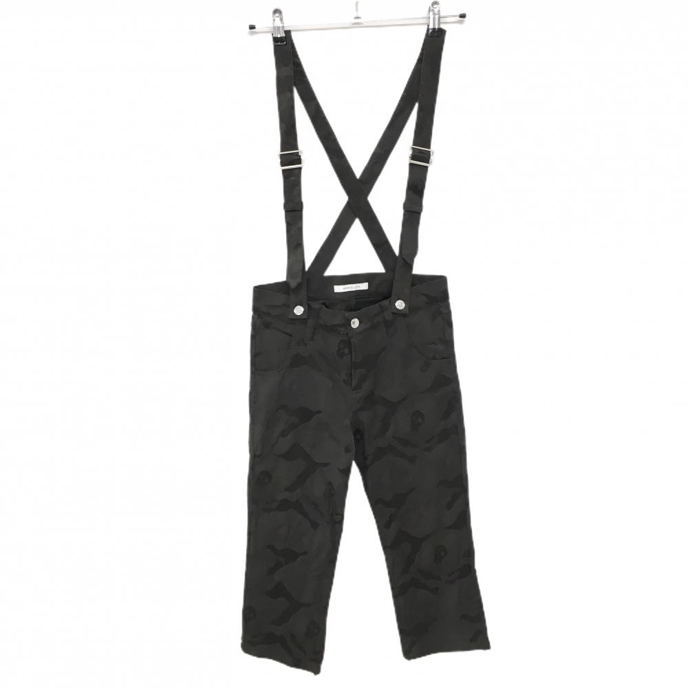 【美品】マークアンドロナ サスペンダー付半端丈パンツ カーキ 迷彩 カモフラ スカル  レディース S ゴルフウェア MARK＆LONA