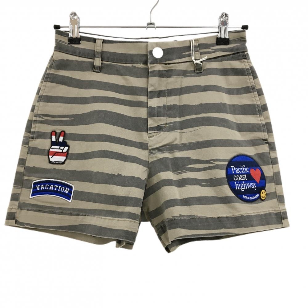 【新品】ホーンガーメント ショートパンツ ベージュ×ダークブラウン ボーダー レディース 38(M) ゴルフウェア 2022年モデル MARK＆LONA