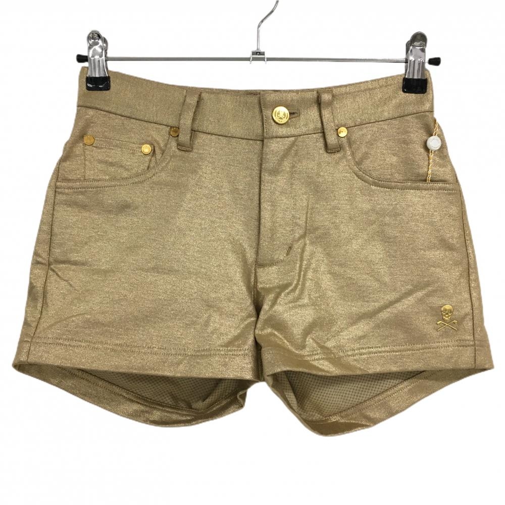 【新品】マークアンドロナ ショートパンツ ゴールド 背面スタッズ メッシュ裏地 レディース S ゴルフウェア MARK＆LONA