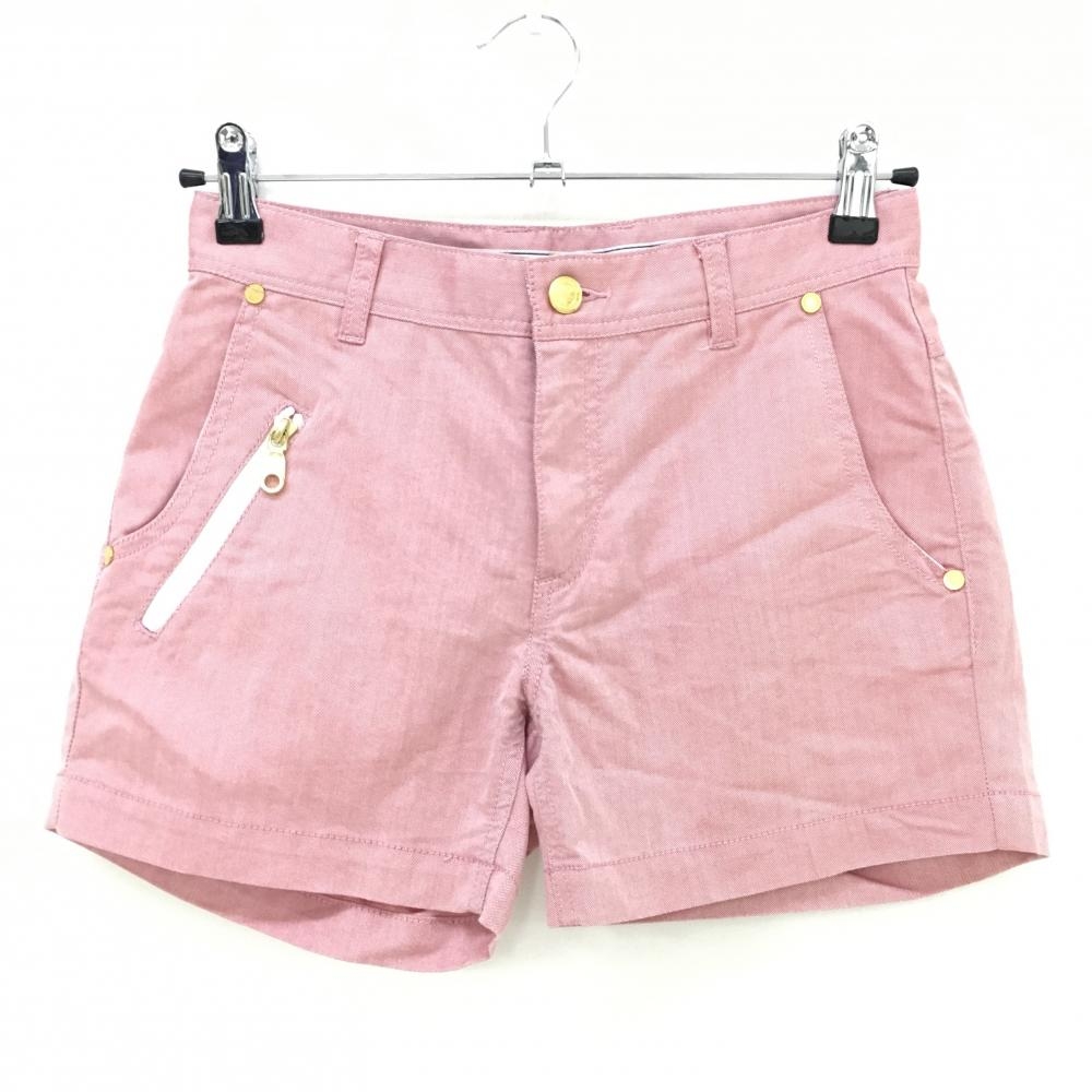 【超美品】マークアンドロナ ショートパンツ レッド×白 シャンブレー ヒップスカルロゴ  レディース S ゴルフウェア MARK＆LONA