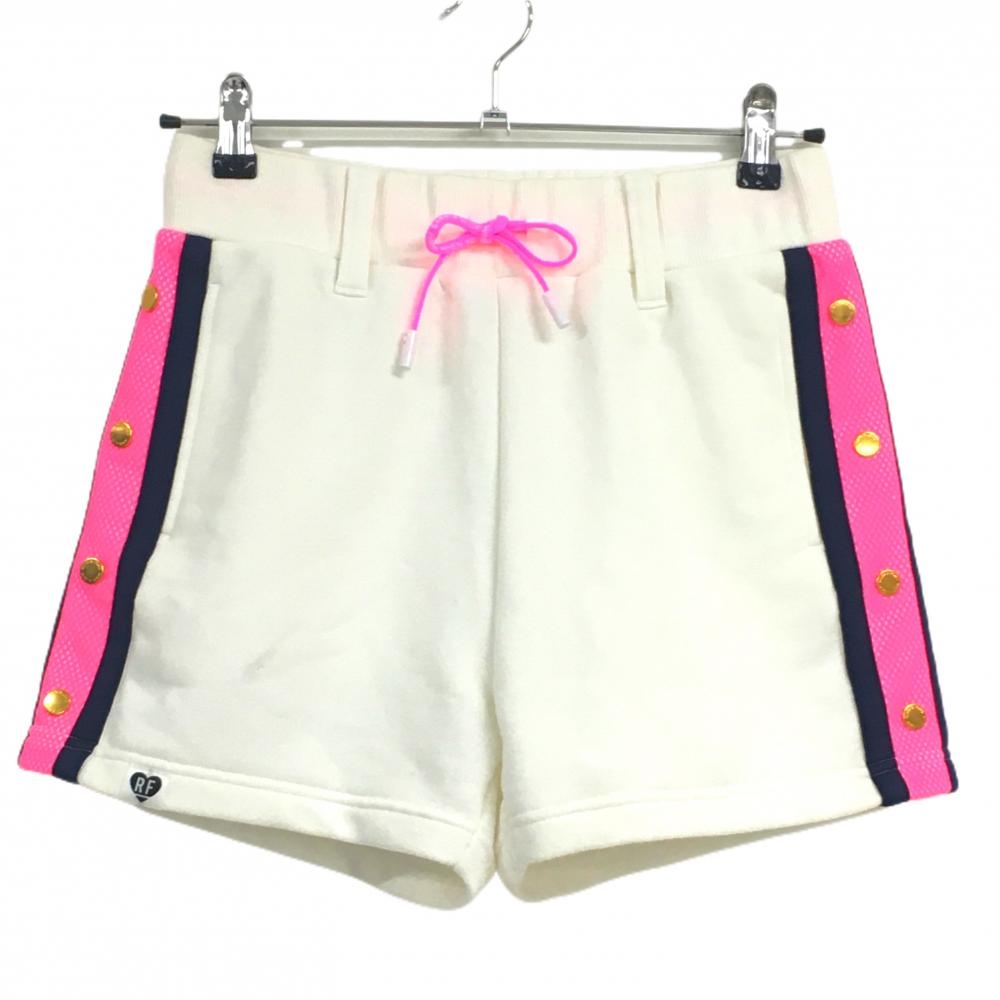 【美品】マークアンドロナ ショートパンツ 白×ピンク×ネイビー 金ボタン レディース 38 ゴルフウェア 2021年モデル MARK＆LONA