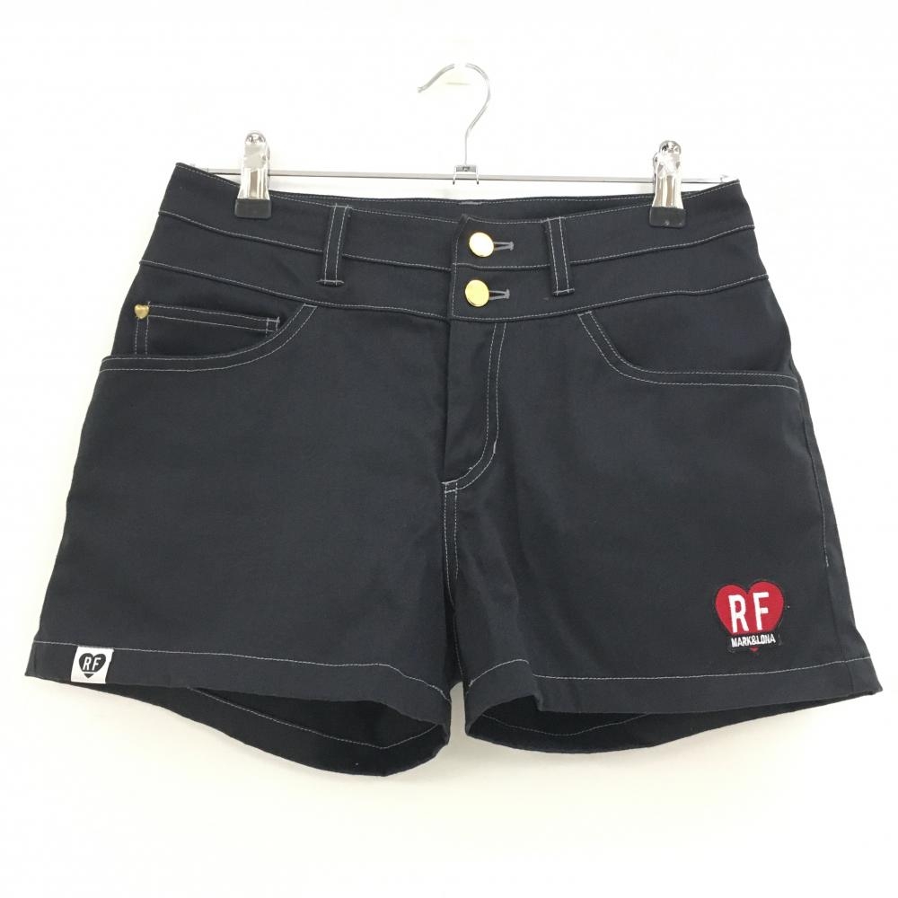 【超美品】マークアンドロナ ショートパンツ 黒 RF ステッチグレー ハートワッペン レディース 40(L) ゴルフウェア MARK＆LONA