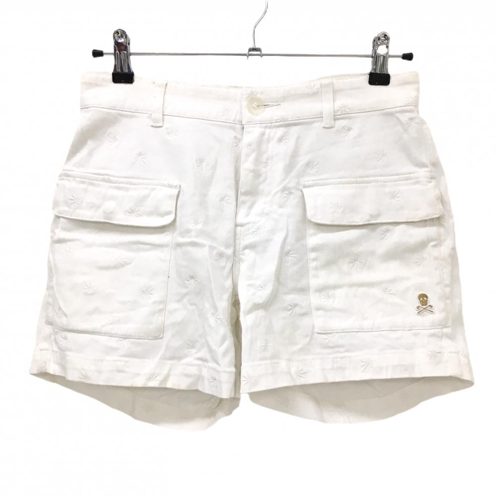 マークアンドロナ ショートパンツ 白 リーフ柄刺しゅう ストレッチ  レディース M ゴルフウェア MARK＆LONA