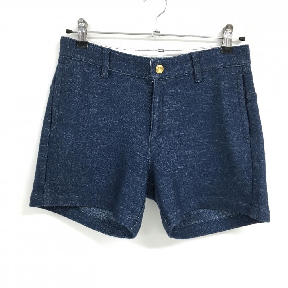 【超美品】マークアンドロナ ショートパンツ 杢ネイビー ウール混 起毛素材 スカル レディース M ゴルフウェア MARK＆LONA