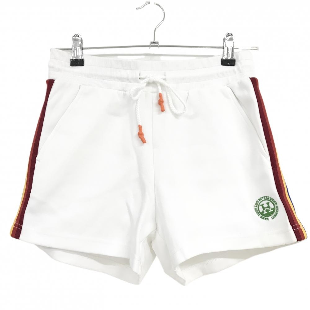 ホーンガーメント ショートパンツ 白 マークアンドロナ サイドカラフルライン ウエストゴム＆調節紐 レディース M ゴルフウェア MARK＆LONA