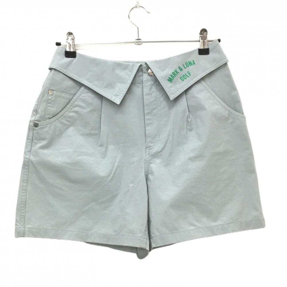 【美品】マークアンドロナ ショートパンツ ライトグレー×グリーン 後ろポケットロゴ刺しゅう  レディース 38(M) ゴルフウェア MARK＆LONA