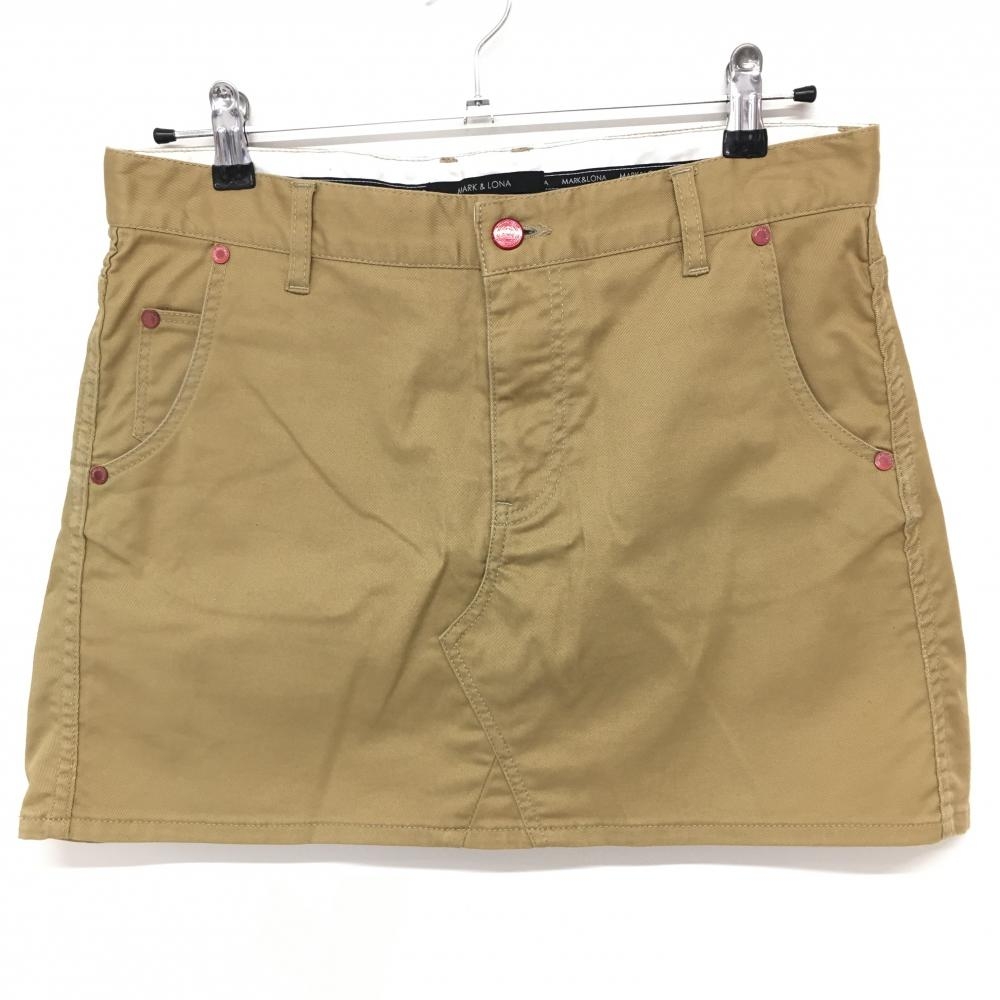 【美品】マークアンドロナ スカート ベージュ ×レッド スカル ストレッチ レディース L ゴルフウェア MARK＆LONA