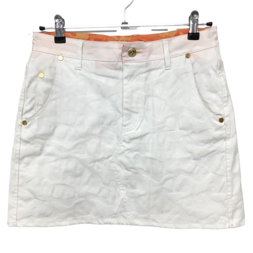 マークアンドロナ スカート 白 カモフラ スカル 総柄 ストレッチ レディース M ゴルフウェア MARK＆LONA