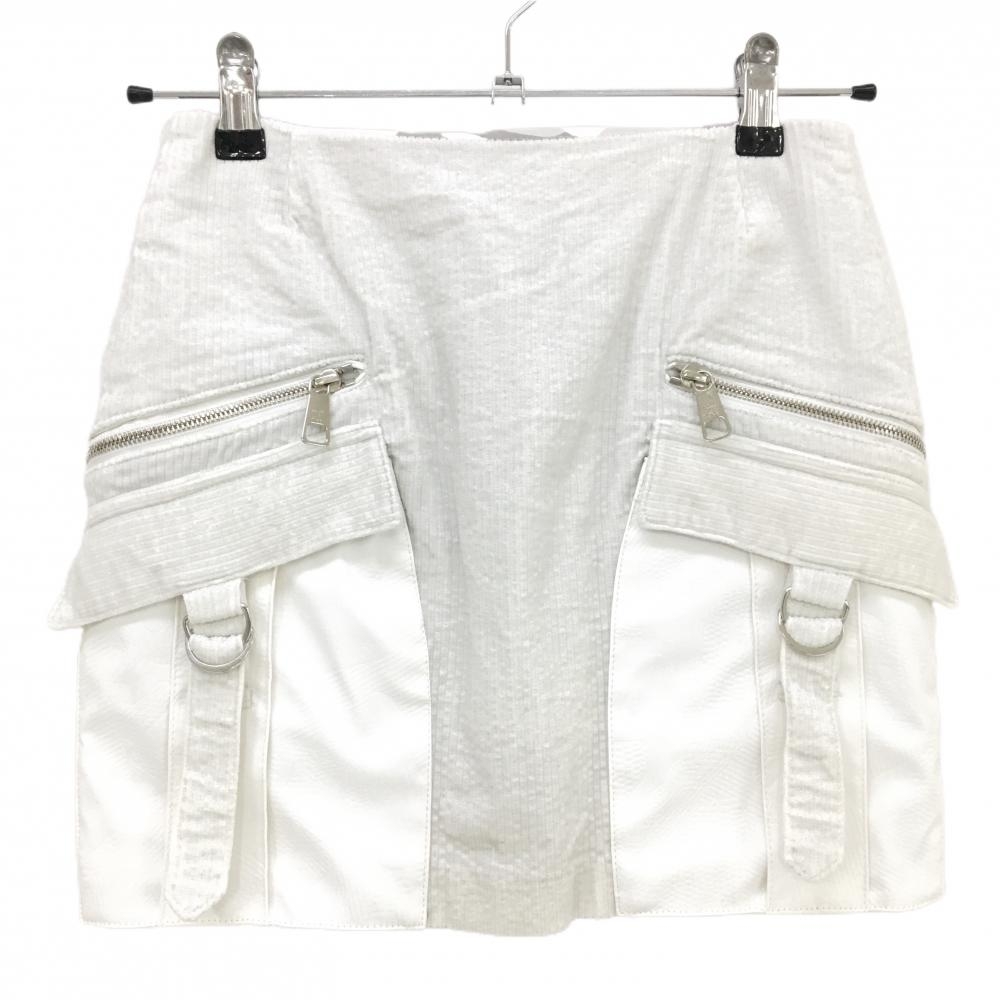 【美品】マークアンドロナ コーデュロイスカート 白 ポケット合成皮革 裏地付 レディース 36(S) ゴルフウェア MARK＆LONA