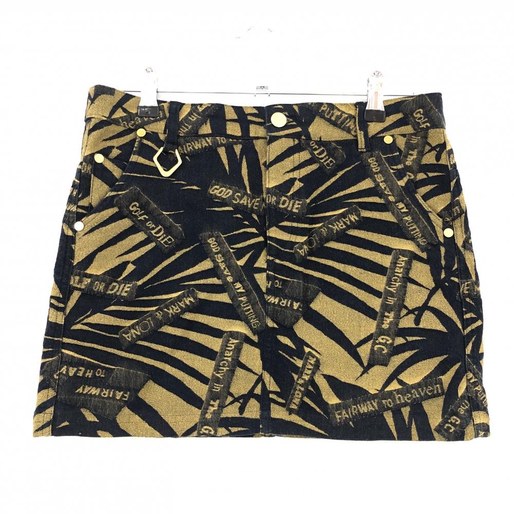 【美品】マークアンドロナ スカート ゴールド×ダークネイビー 総柄 裏地メッシュ レディース M ゴルフウェア MARK＆LONA