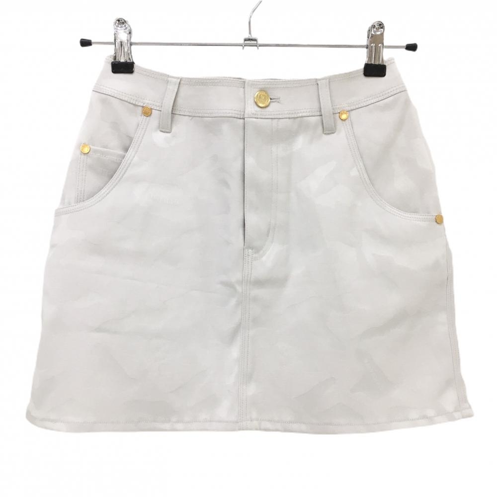 【超美品】マークアンドロナ スカート ライトベージュ カモフラ 迷彩 スカル レディース S ゴルフウェア MARK＆LONA