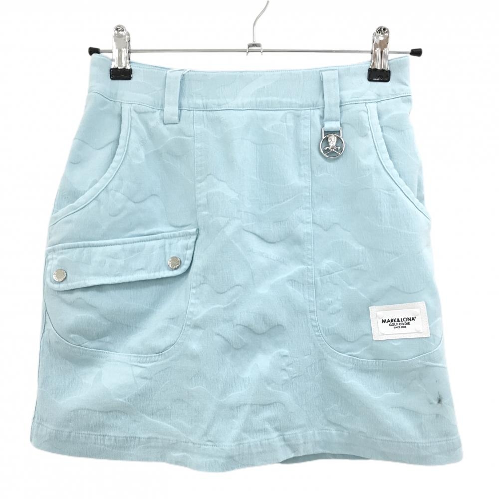 【新品】マークアンドロナ スカート ライトブルー カモフラ柄織生地 迷彩 スカル レディース 36(S) ゴルフウェア 2024年モデル MARK＆LONA