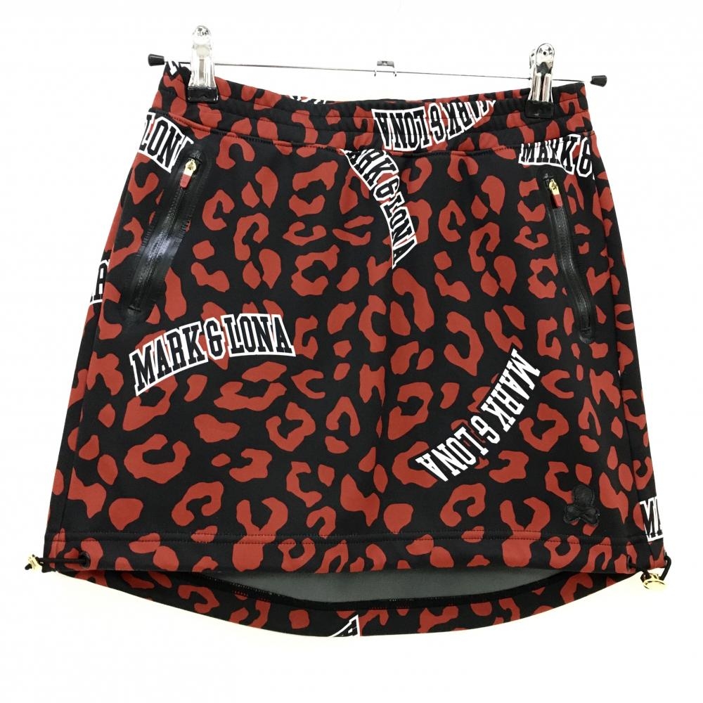 【美品】マークアンドロナ スカート 黒×レッド 総柄 裏微起毛 レディース S ゴルフウェア MARK＆LONA
