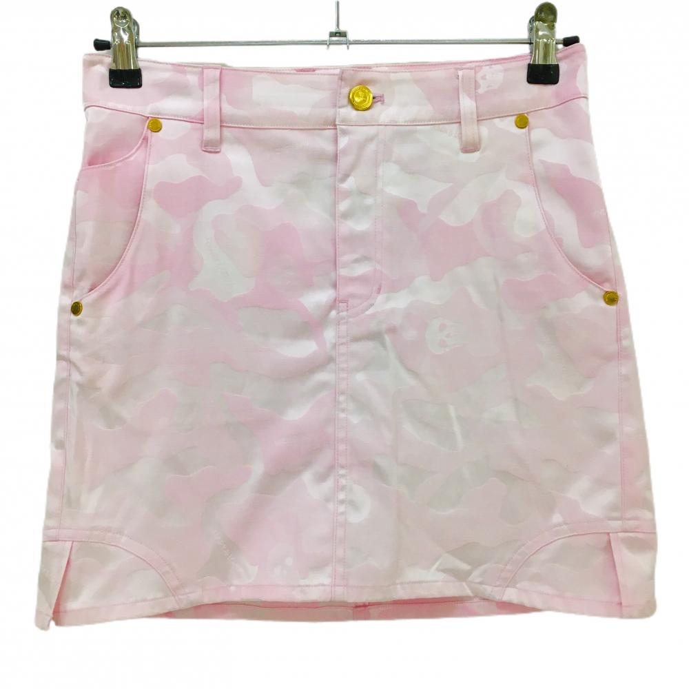 【超美品】マークアンドロナ スカート ピンク 迷彩 スカル カモフラ レディース M ゴルフウェア MARK＆LONA