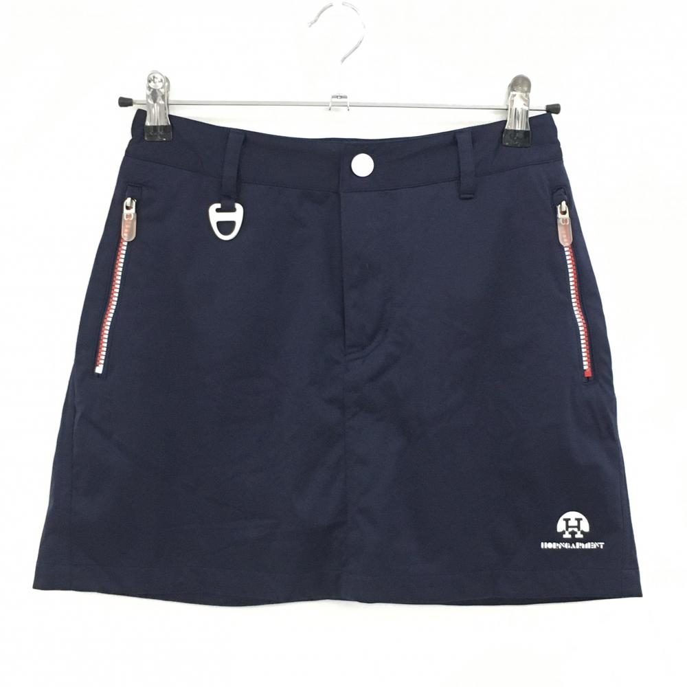 【美品】ホーンガーメント スカート ネイビー×レッド ジップポケット 内側インナーパンツ レディース 38(M) ゴルフウェア MARK＆LONA