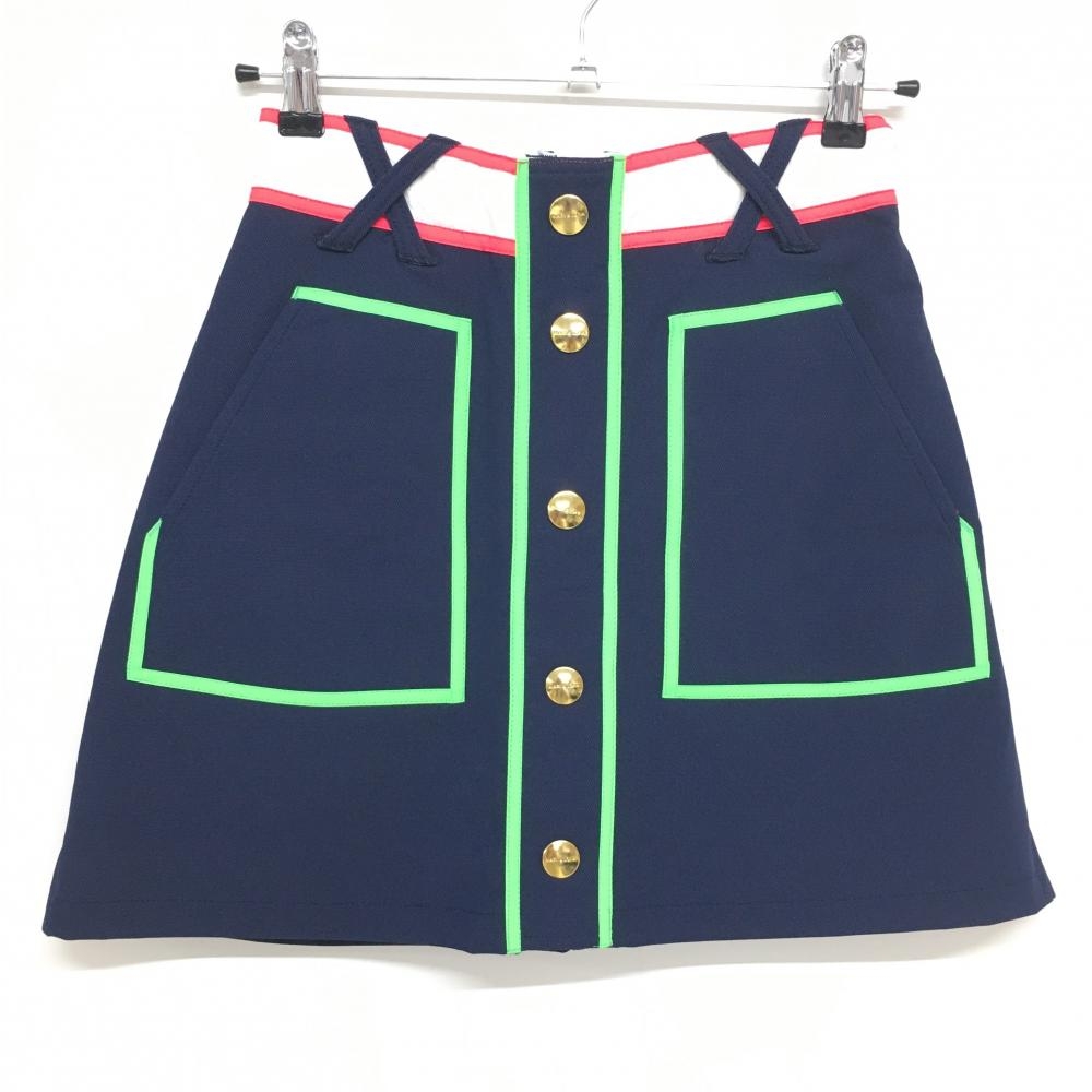 【超美品】マークアンドロナ スカート ネイビー×グリーン×オレンジ 内側インナーパンツ レディース  ゴルフウェア MARK＆LONA