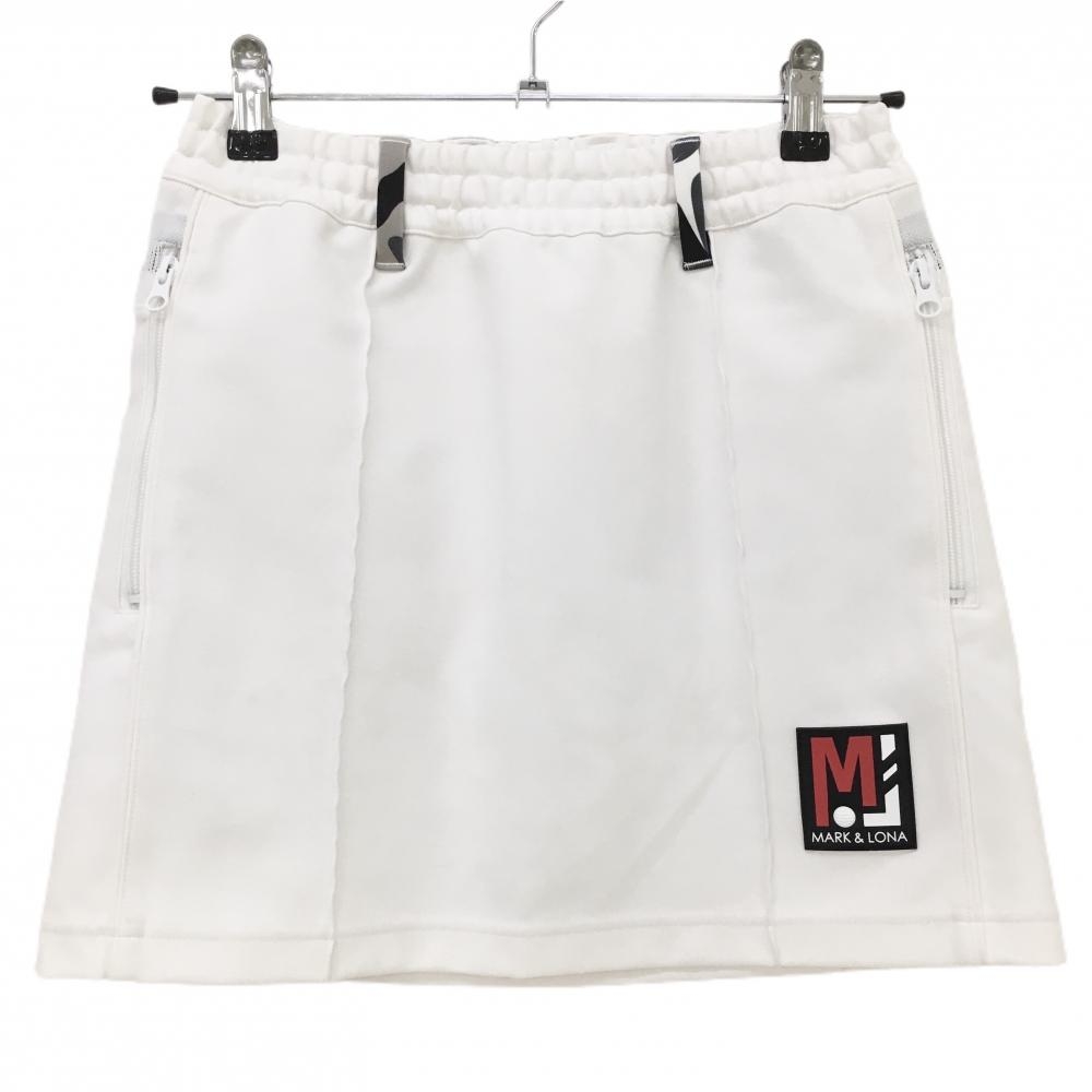 【美品】マークアンドロナ スカート 白 ベルトループ柄 ストレッチ ウエストゴム レディース 36(S) ゴルフウェア MARK＆LONA