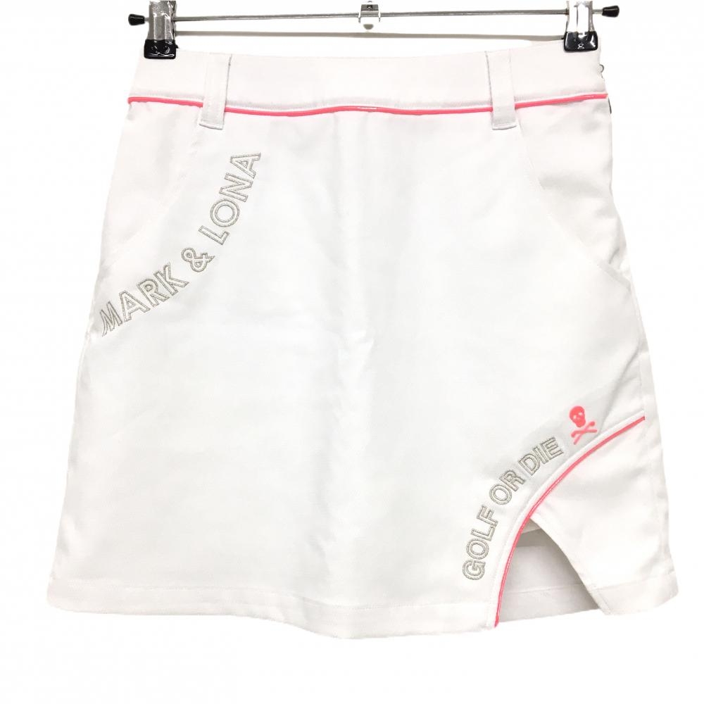 【美品】マークアンドロナ スカート 白×蛍光ピンク スカル 内側インナーパンツ レディース 36(S) ゴルフウェア 2024年モデル MARK＆LONA