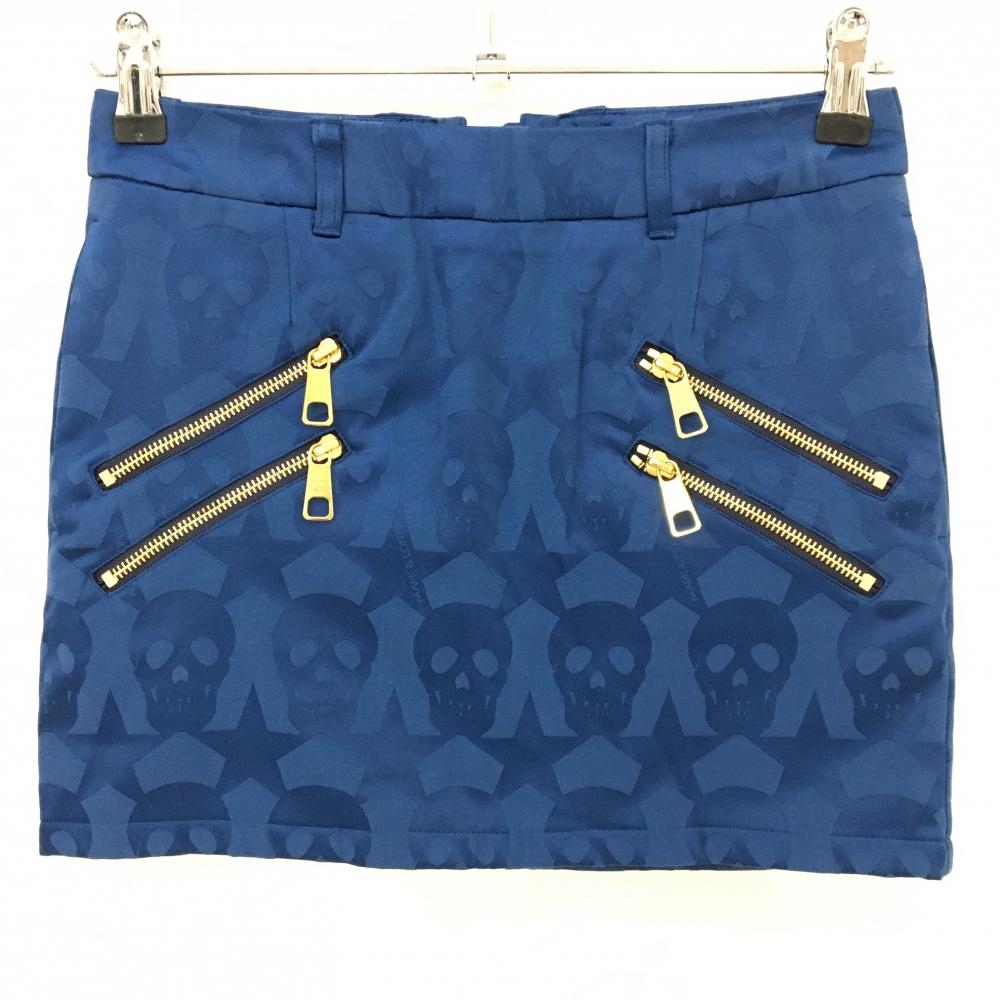 【超美品】マークアンドロナ スカート ネイビー スカル・星総柄地模様 裏起毛 レディース S ゴルフウェア MARK＆LONA