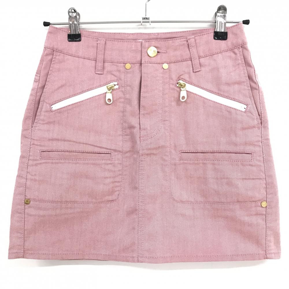 【超美品】マークアンドロナ スカート 杢レッド ジップポケット スカル レディース S ゴルフウェア MARK＆LONA