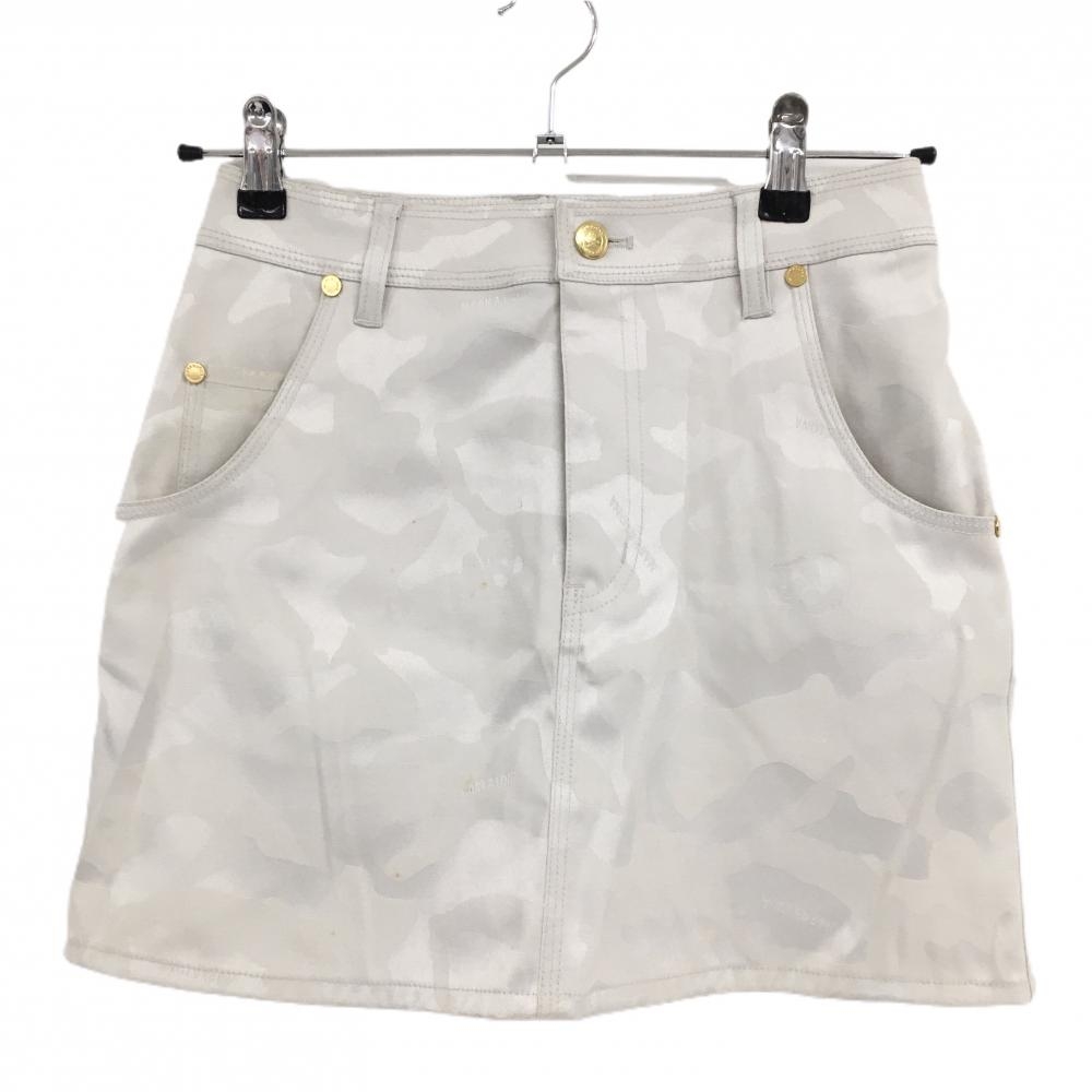 マークアンドロナ スカート ライトグレー スカル 迷彩 カモフラ  レディース S ゴルフウェア MARK＆LONA