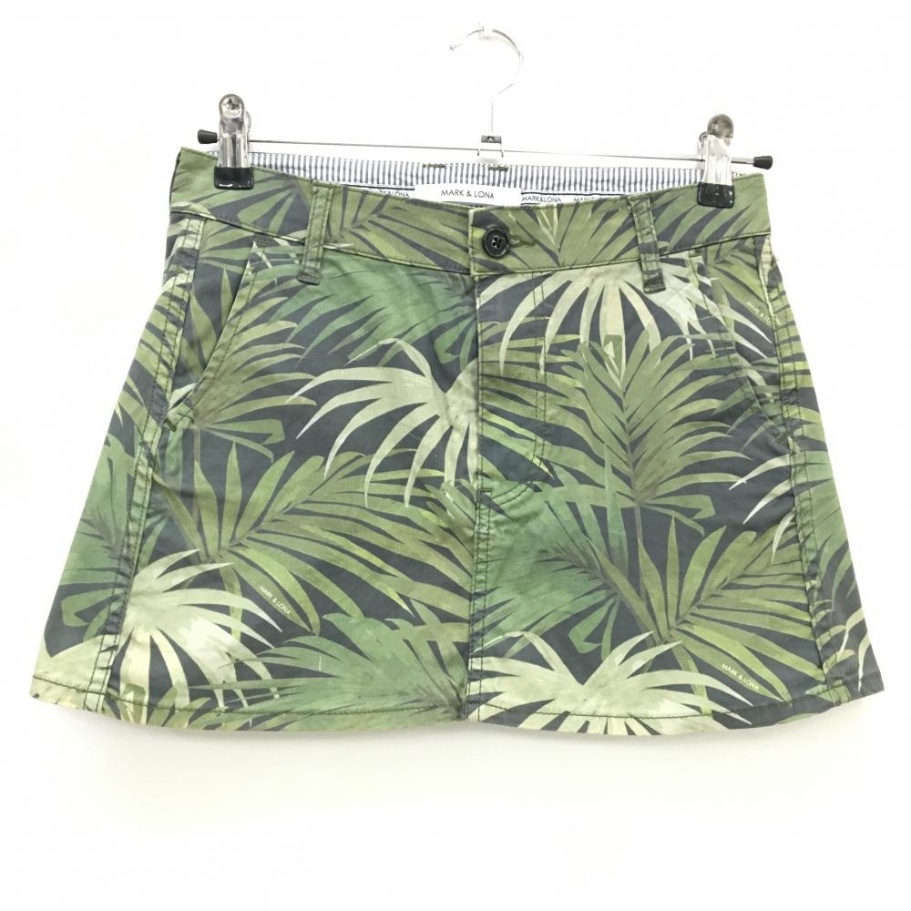 マークアンドロナ スカート グレー×グリーン リーフ柄 レディース S ゴルフウェア MARK＆LONA