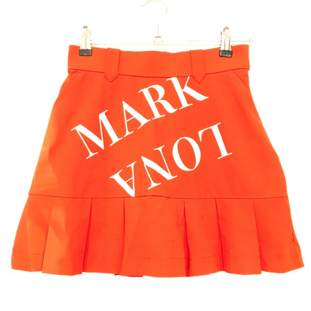 マークアンドロナ ストレッチスカート レッド×白 裾プリーツ 内側インナーパンツ  レディース 36(S) ゴルフウェア MARK＆LONA