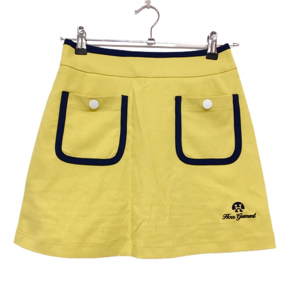 ホーンガーメント スカート イエロー×ネイビー 地模様 マークアンドロナ 内側インナーパンツ レディース 36(S) ゴルフウェア MARK＆LONA