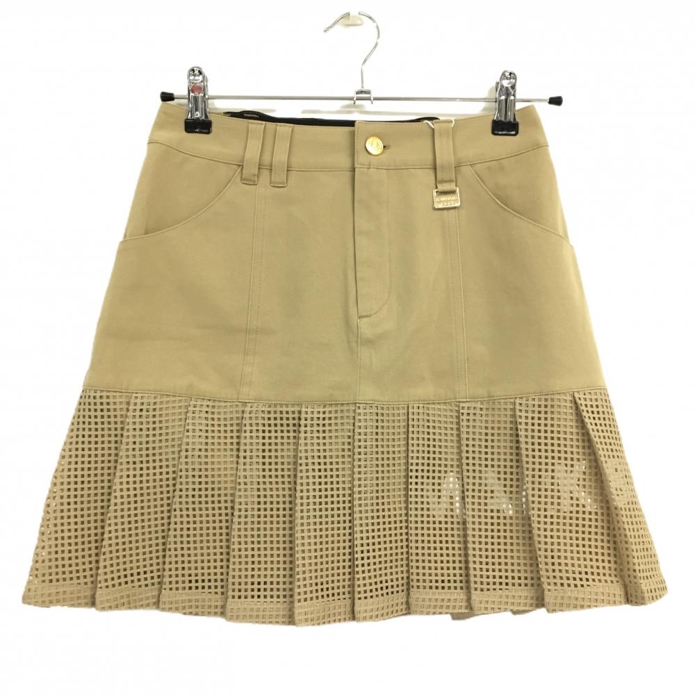 【新品】マークアンドロナ スカート ベージュ 裾メッシュプリーツ ストレッチ 後ろウエストゴム レディース 36(S) ゴルフウェア MARK＆LONA