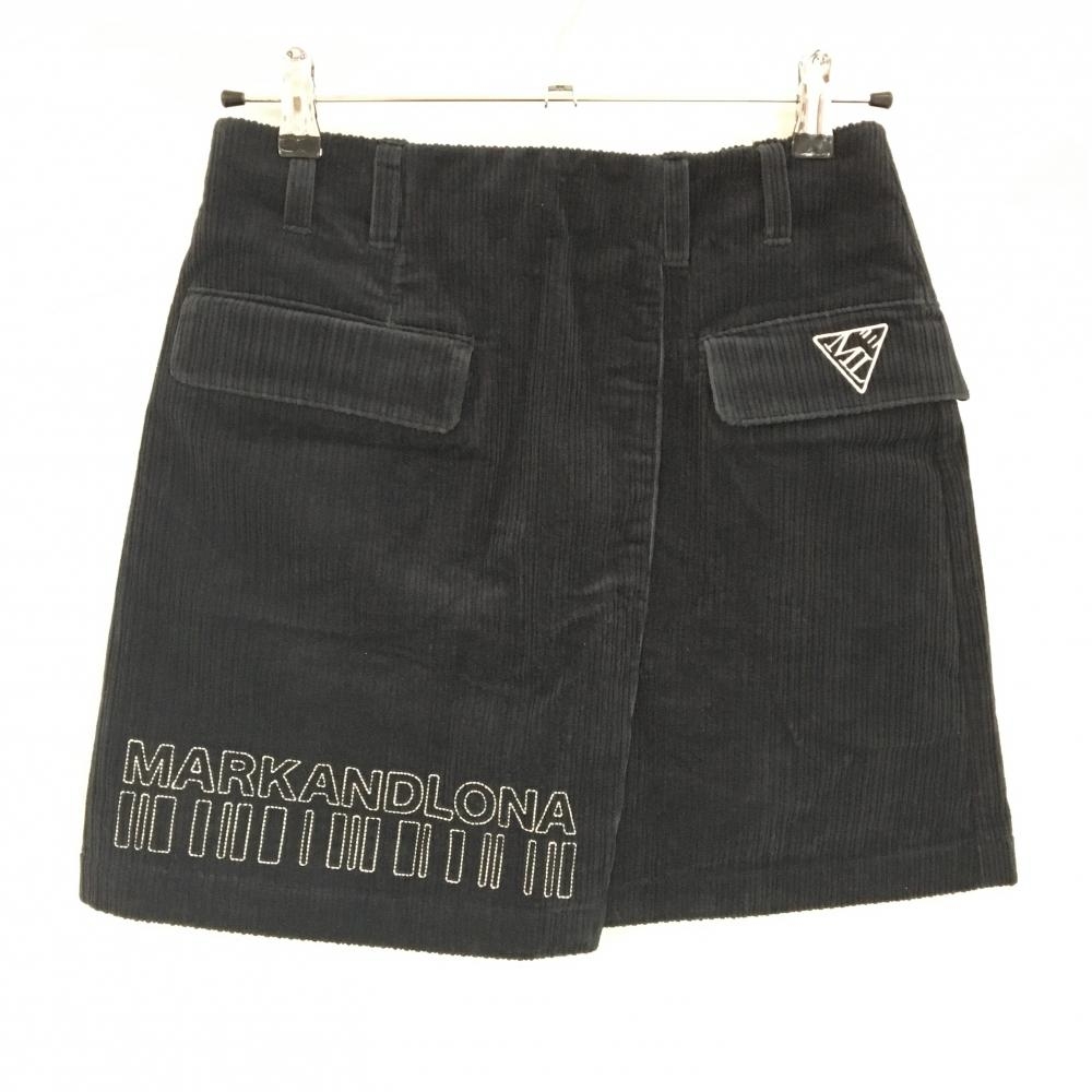 【超美品】マークアンドロナ コーデュロイスカート 黒 CODEコレクション ロゴ刺しゅう白  レディース 38(M) ゴルフウェア MARK＆LONA