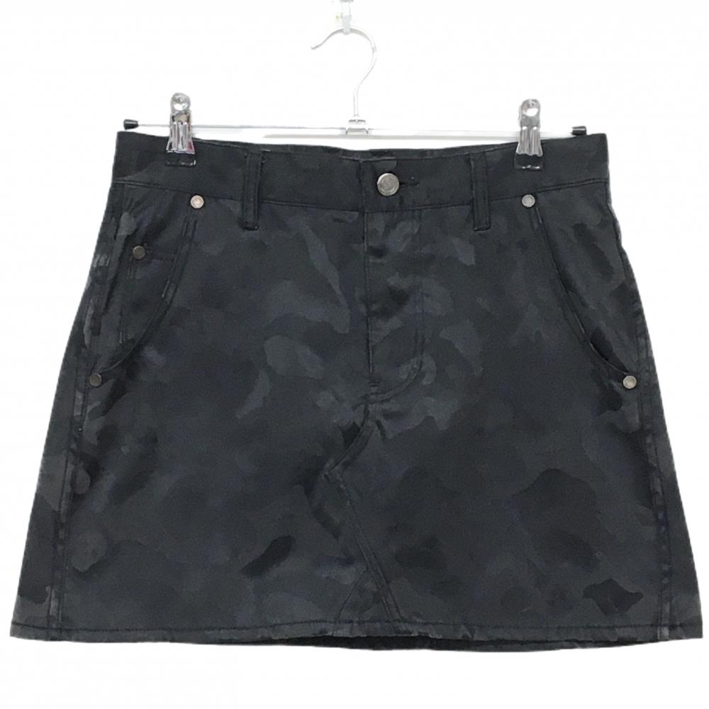 【美品】マークアンドロナ スカート 黒 カモフラ 迷彩 ベルト部ロゴ刺しゅう レディース M ゴルフウェア MARK＆LONA