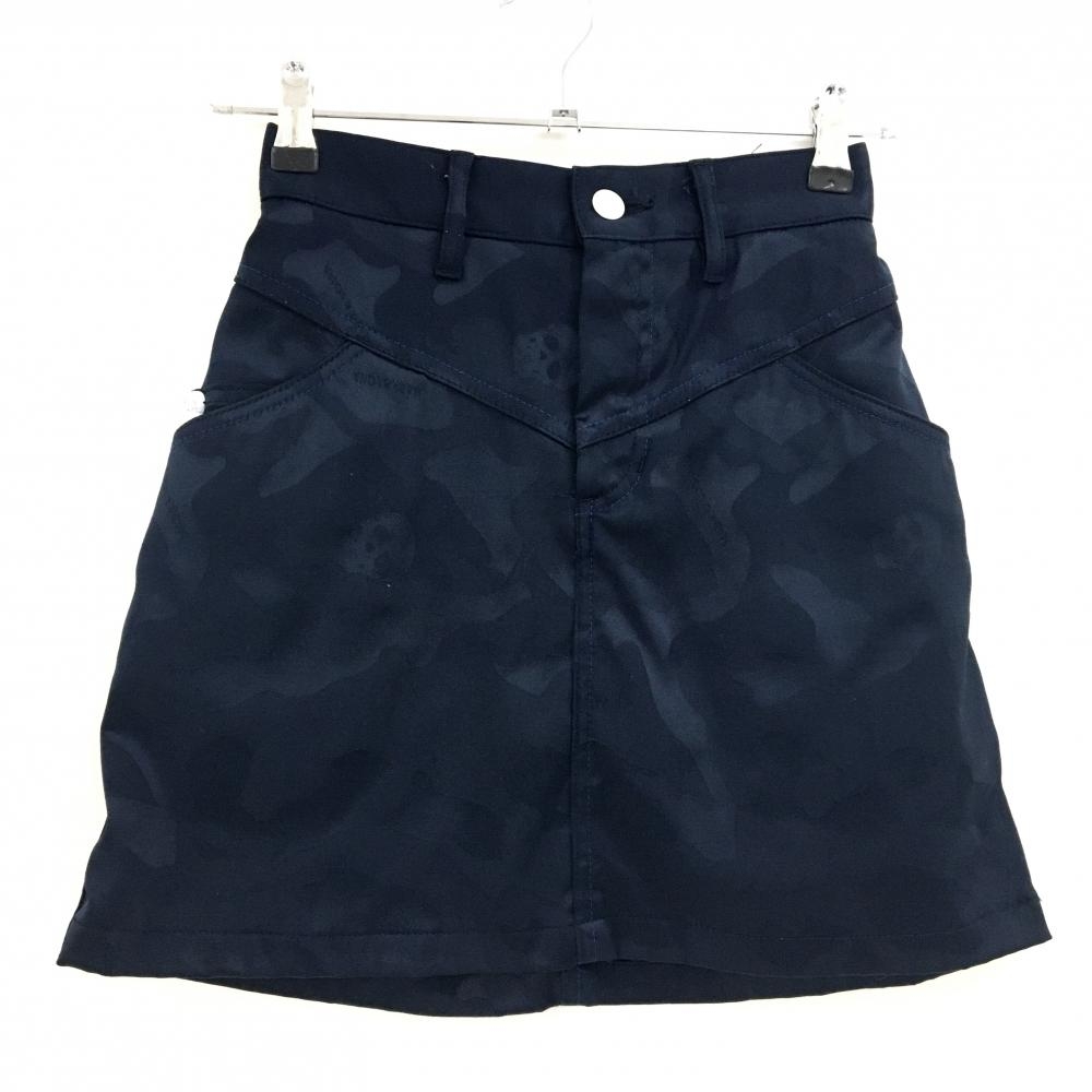 【美品】マークアンドロナ スカート ネイビー 迷彩 カモフラ スカル 内側インナーパンツ レディース 36(S) ゴルフウェア MARK＆LONA
