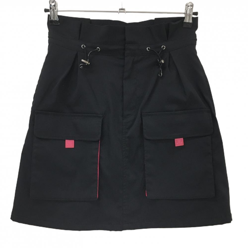【美品】マークアンドロナ スカート 黒 ウエストドローコード 裏地メッシュ 複数ポケット レディース 38(M) ゴルフウェア MARK＆LONA