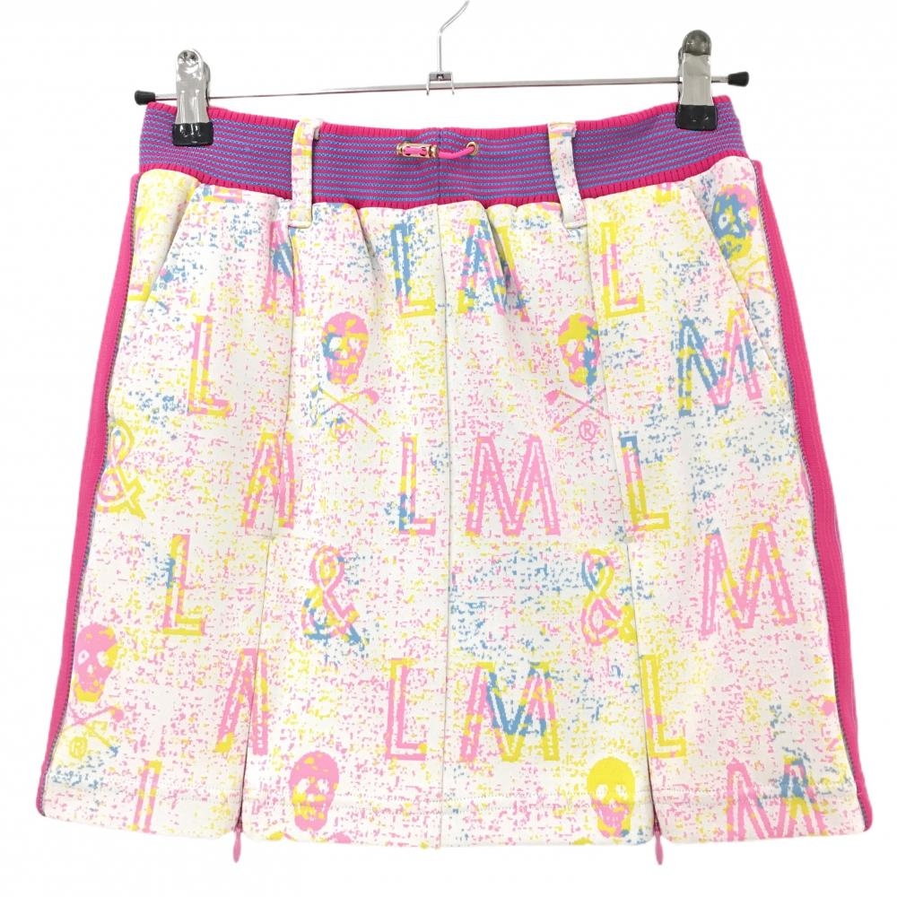 【超美品】マークアンドロナ スカート ピンク×白 総柄 スカル  レディース 38(M) ゴルフウェア MARK＆LONA