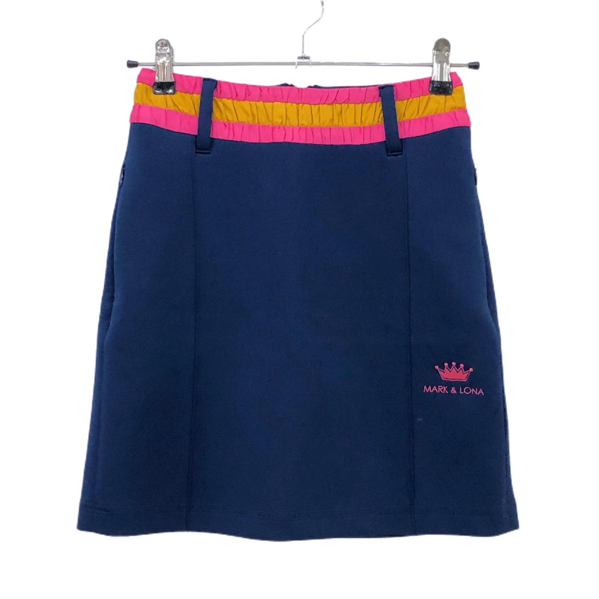 【超美品】マークアンドロナ ストレッチスカート ネイビー×ピンク  レディース 36(S) ゴルフウェア MARK＆LONA
