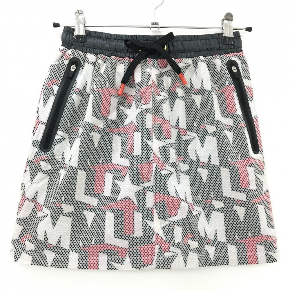 【美品】マークアンドロナ スカート 黒×レッド 総柄 メッシュ  レディース 36(S) ゴルフウェア MARK＆LONA